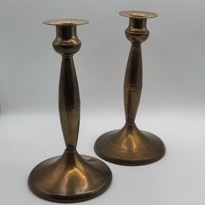 Vintage Tall Brass Candlestick Pair Taper Candle Holders Classic Decor